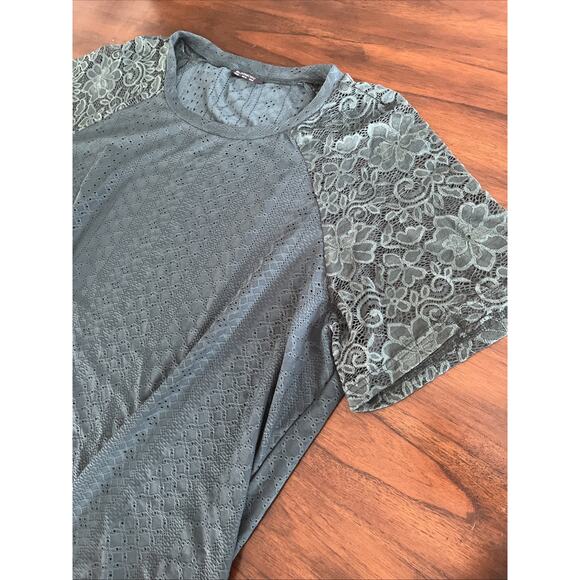 Bloom Chic Womens Sz 26 Teal Tunic Top Floral Lace Layer Whimsy Cottagecore - Picture 3 of 8